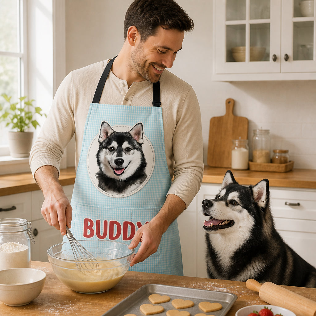 Custom Pet Photo + Name Apron – Gingham Badge - Personalized Apron b55ca4e4-3626-4686-b2c4-794e5a28b165.jpg