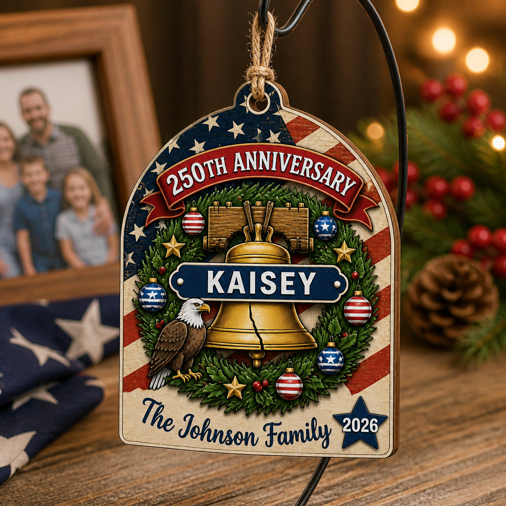 Patriotic 250th Anniversary Family Ornament — Custom Name & Year - Personalized 3-Layered Wood Ornament b56c83c6-40fe-4eb3-8158-fa185b402df6.jpg