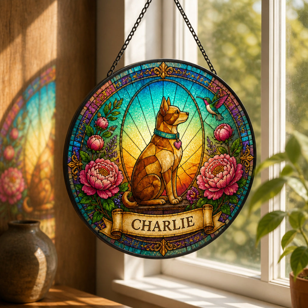 Personalized Pet Stained-Glass Suncatcher – Name Banner - Personalized Suncatcher Stained Glass b577795f-d544-419d-948f-fc012c4c7150.jpg