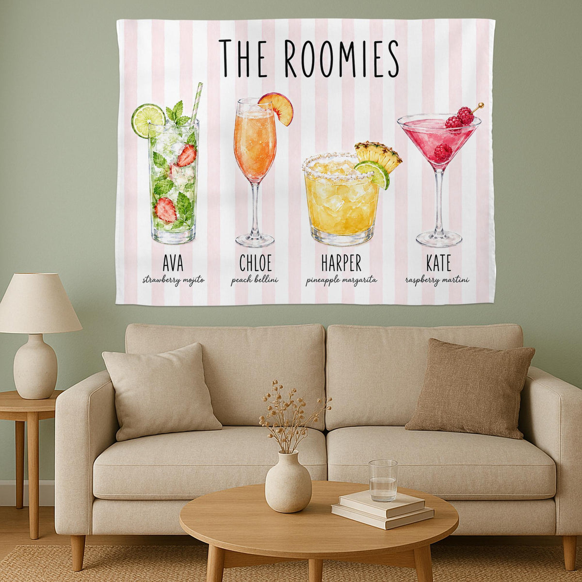 Custom Roommate Drink Backdrop, Roommates as Drinks, Trendy College Apartment Dorm Art, Bar Cart Decor, Personalized Wall Art