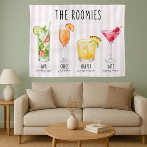 Custom Roommate Drink Backdrop, Roommates as Drinks, Trendy College Apartment Dorm Art, Bar Cart Decor, Personalized Wall Art