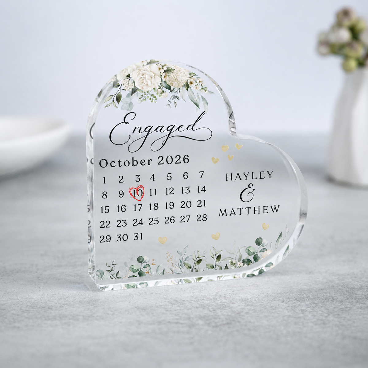 Personalised Engagement Gift Present, Engaged Gift, Engagement Date Keepsake Heart Plaque, Date Calendar Gift, Congratulations Gift