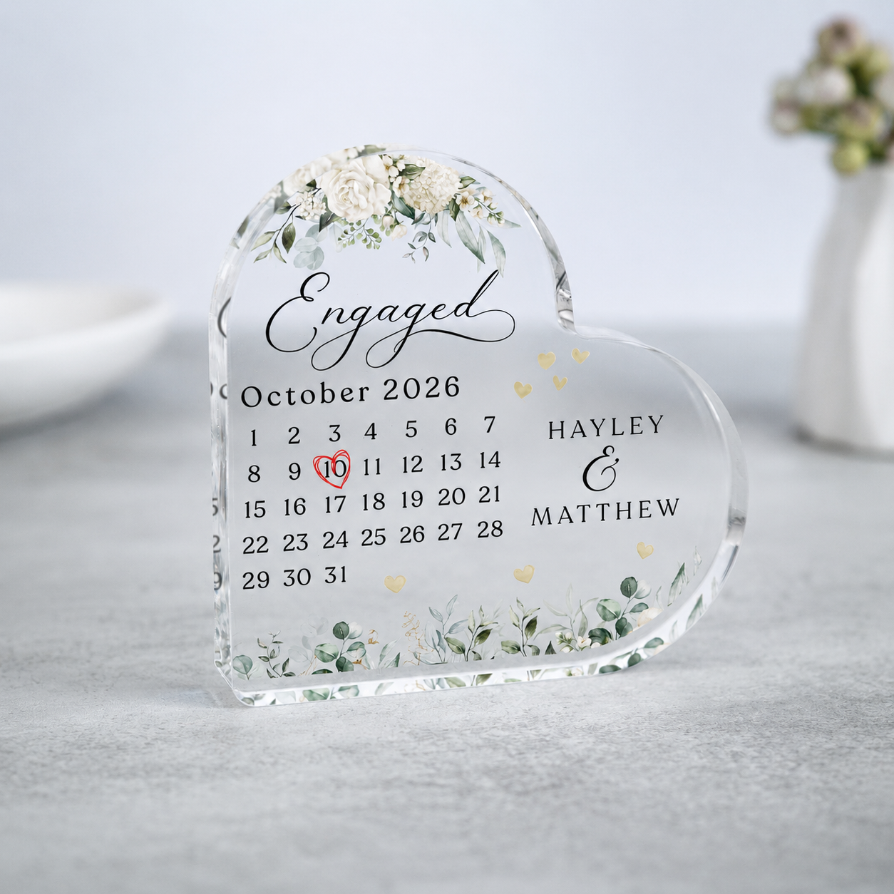 Personalised Engagement Gift Present, Engaged Gift, Engagement Date Keepsake Heart Plaque, Date Calendar Gift, Congratulations Gift