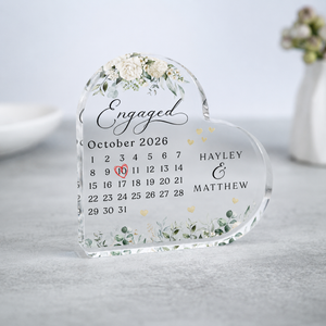 Personalised Engagement Gift Present, Engaged Gift, Engagement Date Keepsake Heart Plaque, Date Calendar Gift, Congratulations Gift