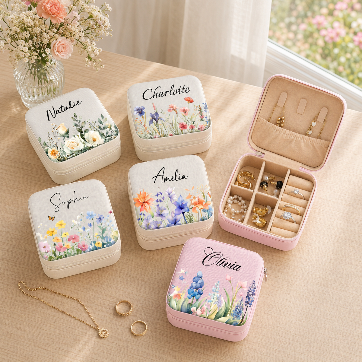 Personalized Floral Travel Jewelry Case, Custom Name Jewelry Box for Bridesmaid Proposal, Elegant Wedding Gift Box for Bride & Maid of Honor b5d5baea-70ad-4a81-8032-e9afb400aa45-BANNER-1.png