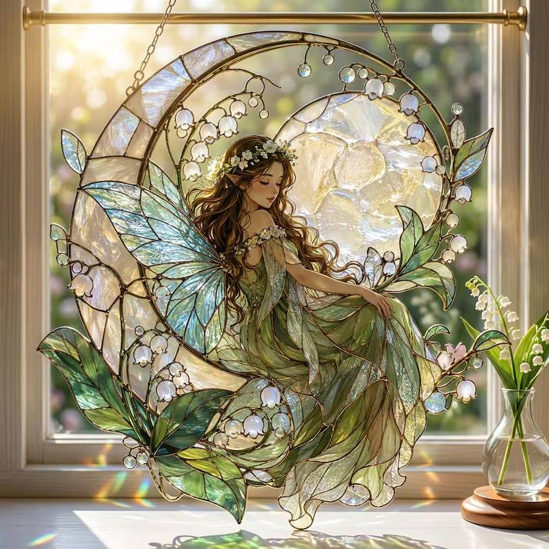 Enchanted Fairy Moon Suncatcher, Faux Stained Glass Lily Of The Valley Window Hanging, Magical Woodland Decor Gift b5e92417-3d0d-4cd9-a32f-28b97d8adc83-dfvg-6-.jpg