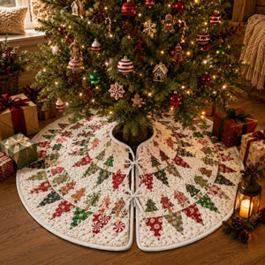 Gingerbread Christmas Tree Skirt, Red & Green Patchwork Holiday Tree Decor b5f14b7a-f43b-4d88-b328-81eba6480212-1.jpg