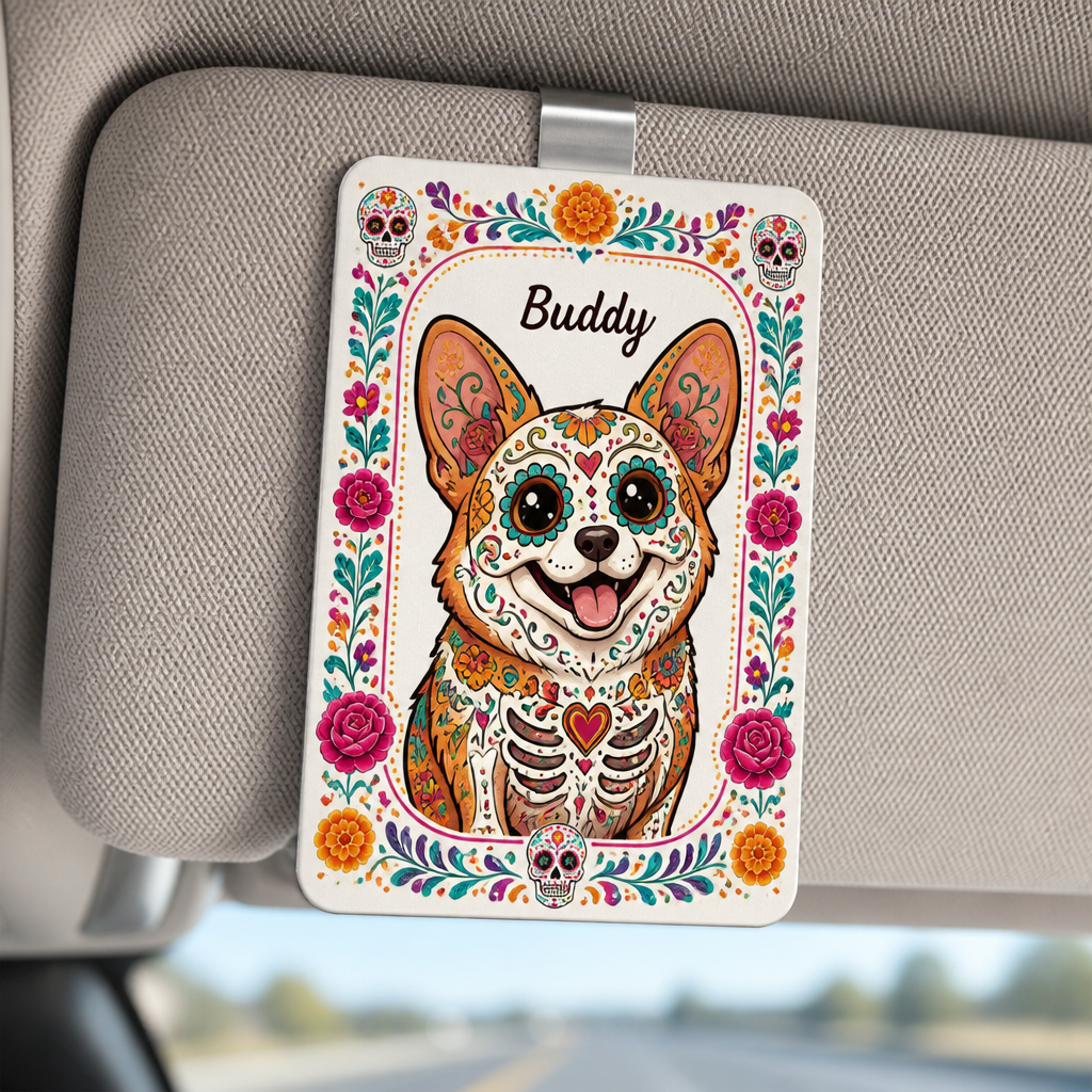 Custom Sugar Skull Pet Car Visor Clip – Photo to Art - Personalized Car Visor Clip b617b3b7-b4e8-49b7-9f37-2795f5f1ee3f.png