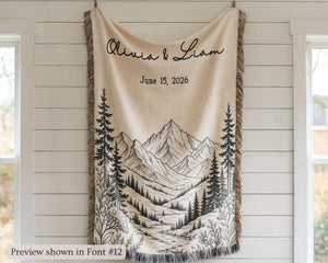 Personalized Mountain Woven Blanket, Custom Couple Name Date Throw, Forest Wedding Gift, Cotton Anniversary Gift for Couples Nature Lovers b64fae90-59f2-4388-a922-4f677868f9cd-3.jpg