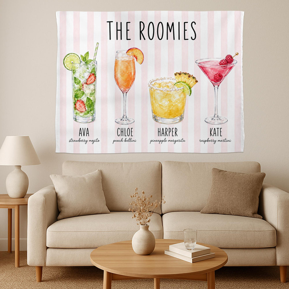 Custom Roommate Drink Backdrop, Roommates as Drinks, Trendy College Apartment Dorm Art, Bar Cart Decor, Personalized Wall Art