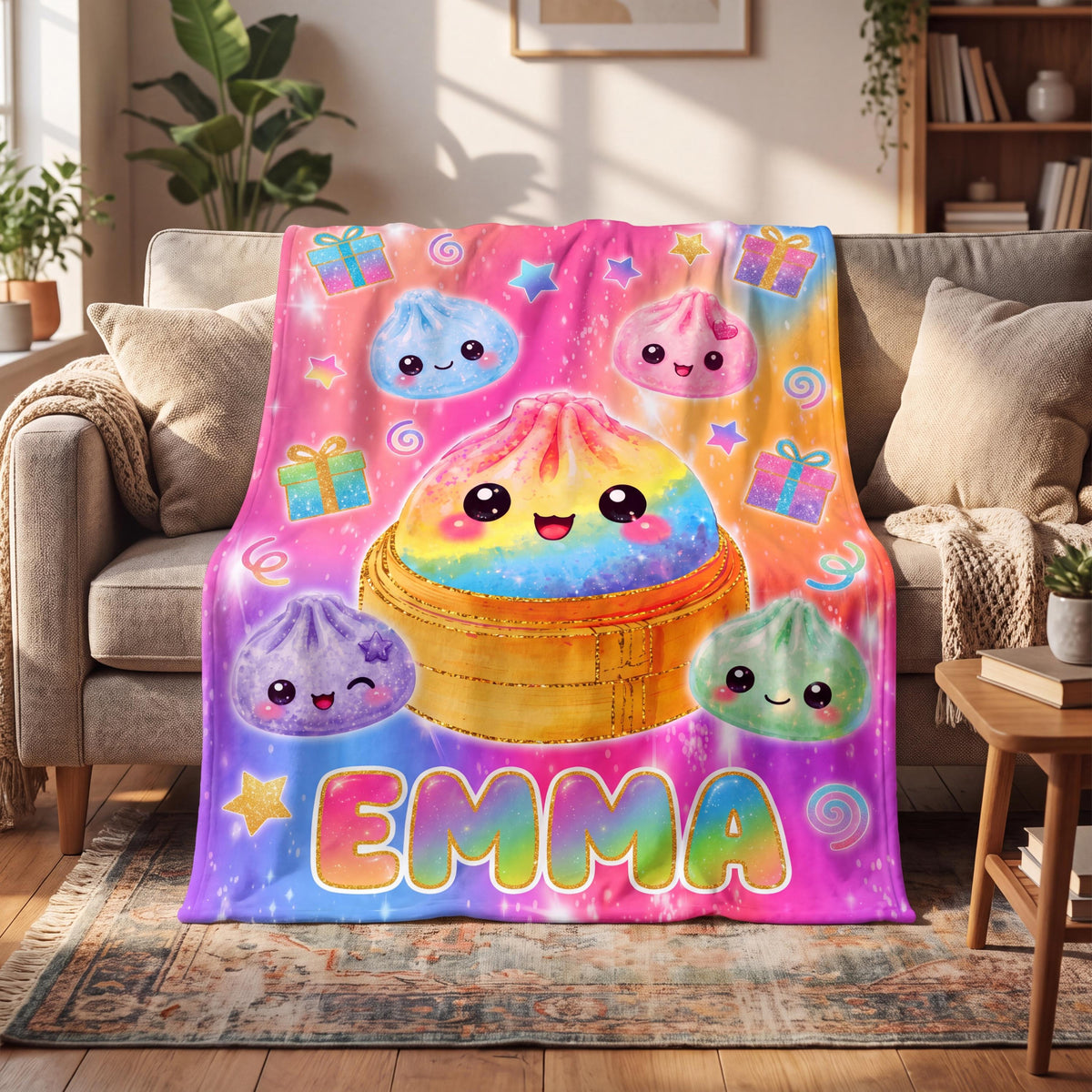 Personalized Kawaii Blanket for Kids, Custom Name Flannel Throw, Rainbow Dumpling Bao, Fidget Toy Sensory Blanket, Birthday Gift for Girls b6b1fbde-cc0f-464b-9de8-9d5c8b56051e-2.jpg