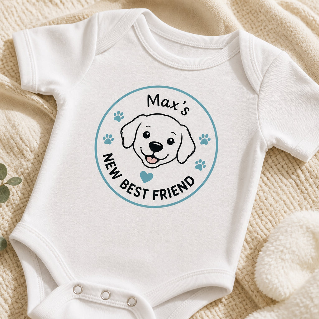 Pet Name 'New Best Friend' Baby Onesie - Personalized Baby Onesie With Color b6b28ca4-6600-457f-a2d2-07c7df89b4de.jpg
