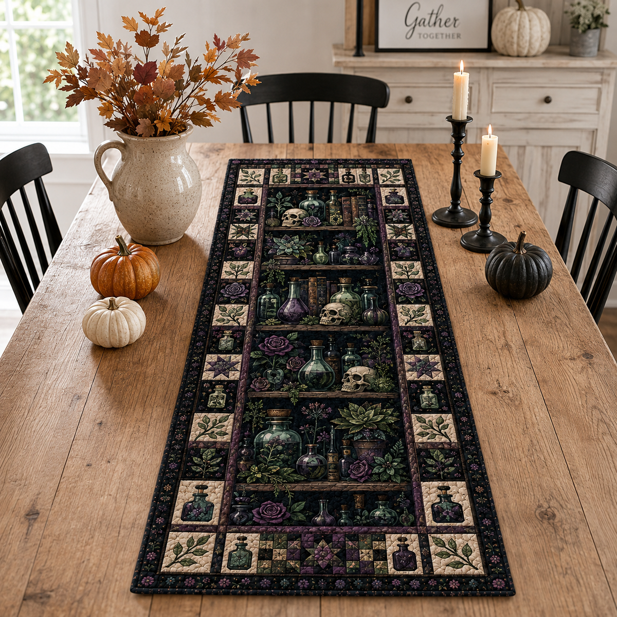Witchy Apothecary Quilted Table Runner, Potion Bottles & Skulls Gothic Halloween Table Decor, Dark Botanical Kitchen Decor b6edf75b-80dc-4614-bf82-fb25b4e2d242-Image-Aug-13-2026-02_53_30-PM-1-.png