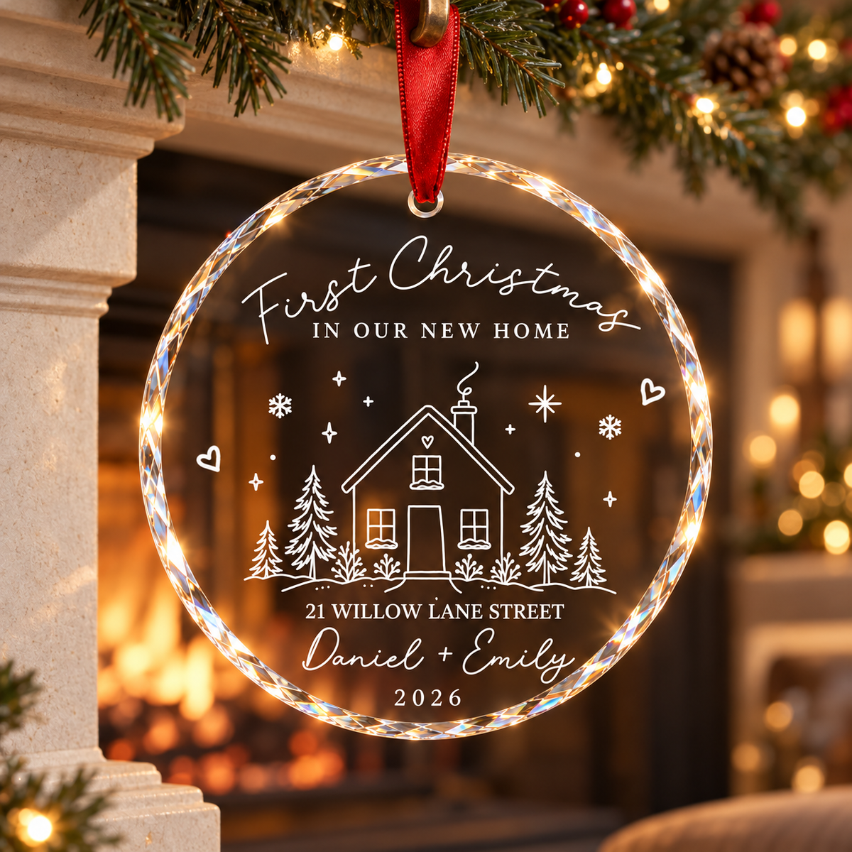 Personalized First Christmas Home Glass Ornament, Minimalist House Keepsake b70a795a-eab0-413f-bbd4-b05a79a663f1-banner-2.png