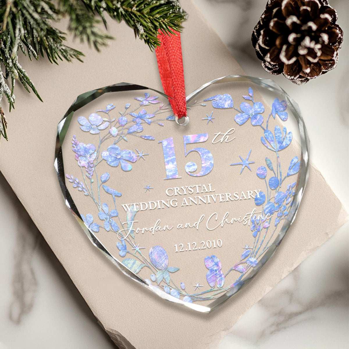Personalized 15th Crystal Wedding Anniversary Ornament, Custom Engraved Gift, 15 Years Marriage Keepsake, Gift for Parents Husband Wife b71aca32-89db-48ee-b649-21b8db708535-5.jpg