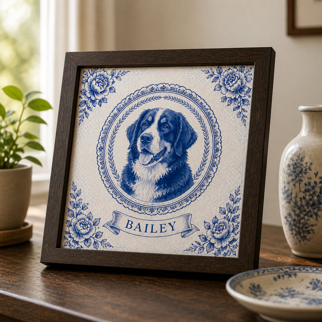 Chinoiserie Blue Custom Pet Portrait Wooden Frame - Personalized Wooden Frame b73b2197-a237-4dbb-b3b8-212b0ffc10f3.jpg