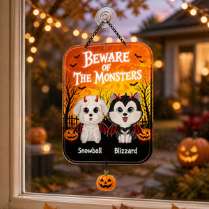 Halloween Beware of the Monsters Pet Garden Flag – Custom Cartoon Portraits - Personalized 1 Layered Suncatcher with Charm b73dfee9-2d6f-45e0-9841-918631fee308.jpg