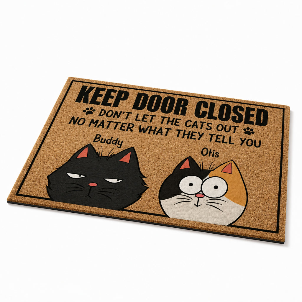 Keep Door Closed Cats Out Personalized Doormat – Two Cartoon Pet Portraits - Personalized Doormat b74bec96-e17a-4f23-bf67-0f9151c12579.jpg