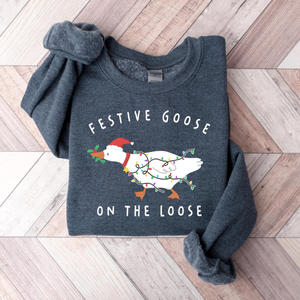 Festive Goose On The Loose Christmas Funny Goose Holiday Sweatshirt, Cute Xmas Duck Shirt, Silly Goose Hoodie, Xmas Gift For Her Shirt b7706002-f4f2-47a2-8821-ba7e951a0c9e-3.png