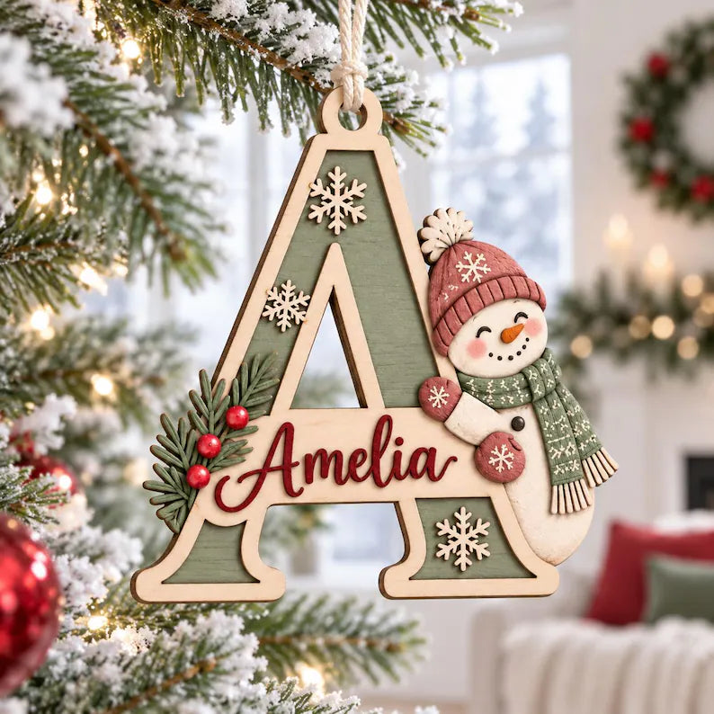 Personalized Initial Wooden Ornament, Snowman Christmas Decoration, Custom Name Letter, Rustic Holiday Keepsake b78b51e8-5e95-4f6d-95c0-a9379b98ba26-gh-2-.webp