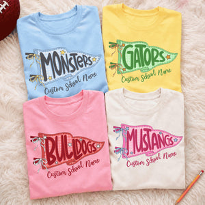 Custom School Spirit Flag Mascot Shirt, Personalized Coquette Bow Pennant Tee, Gingham School Spirit Game Day Shirt, Cute Team Spirit Gift b78c30e9-6e71-48b0-99c9-ea16ae2675b4-1.jpg