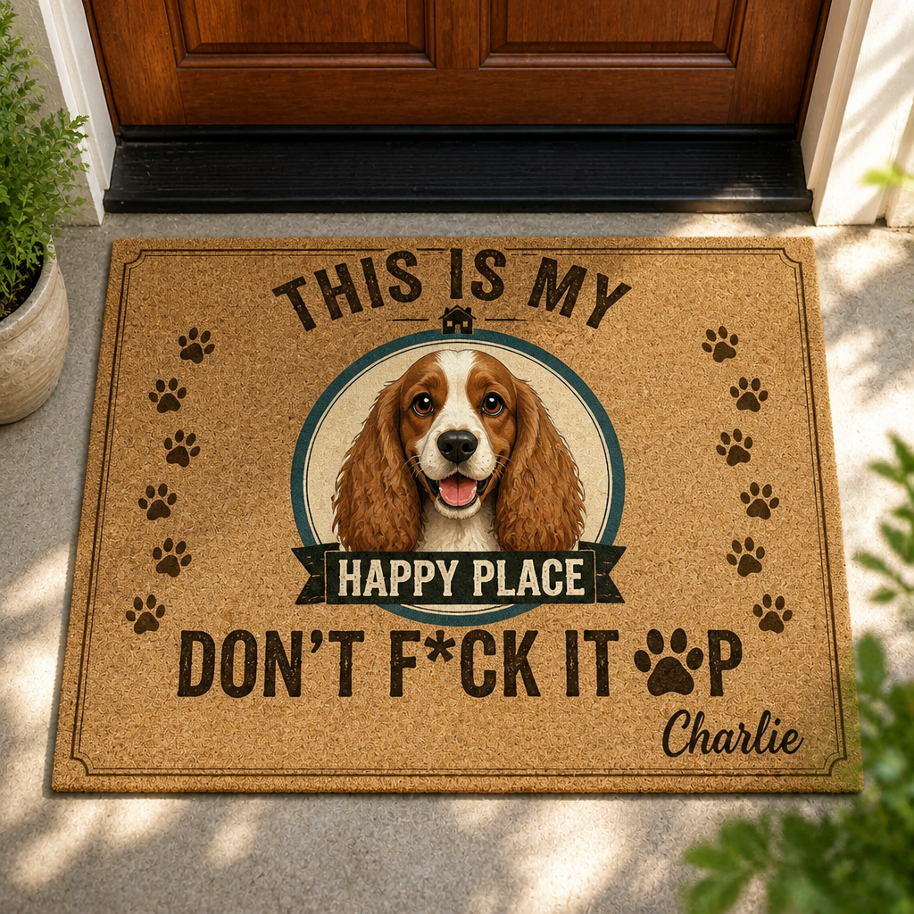 Happy Place Dog Doormat – Custom Pet Portrait & Name - Personalized Doormat b790f342-5cd5-4f1b-a6f2-01cf03930f03.png