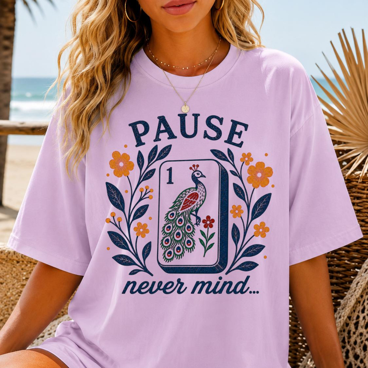 Pause Nevermind, Funny Mahjong Shirt, Peacock Mahjong Tee, Comfort Colors Graphic T-Shirt, Mahjong Player, Retro Floral, Mahj, Yellow Blue b7aa0d27-b908-46a1-a2b1-273f8570cf21-7.png