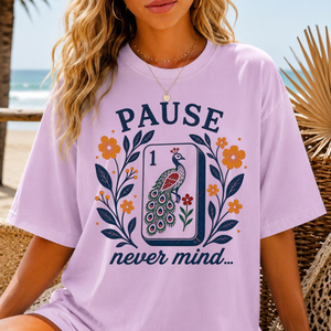 Pause Nevermind, Funny Mahjong Shirt, Peacock Mahjong Tee, Comfort Colors Graphic T-Shirt, Mahjong Player, Retro Floral, Mahj, Yellow Blue b7aa0d27-b908-46a1-a2b1-273f8570cf21-7.png