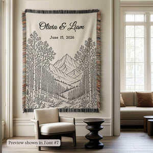 Personalized Mountain Woven Blanket, Custom Couple Name Date Throw, Forest Wedding Gift, Cotton Anniversary Gift for Couples Nature Lovers b7b43849-b2df-4592-ae5a-a23a79879e07-3.jpg