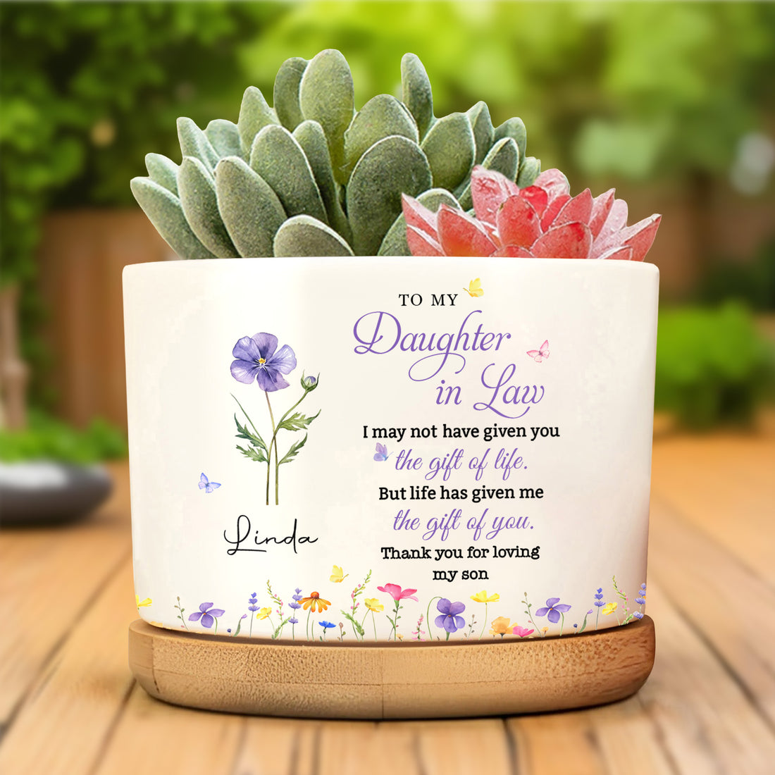 To My Daughter In Law Thank You For Loving My Son, Personalized Plant Pot, Gift For Flower Lovers b7cd591d-0702-4f29-8d50-69f4aa482a24-banner-2.jpg