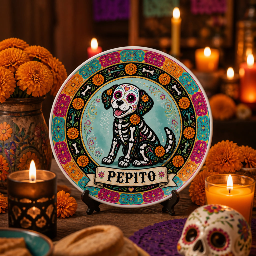 Día de los Muertos Dog Name Ceramic Plate - Personalized Personalized Ceramic Plate b7cdfb9b-c361-4796-a891-e80716c6c265.jpg