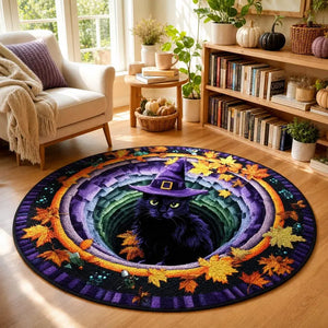 Halloween Black Witch Cat Circle Rug, 3D Vortex Illusion Round Rug, Fall Autumn Leaves Spooky Decor, Witchy Floor Carpet Gift for Halloween b8231a72-baef-4fc9-9aed-de76b39f79cf-ghgjjggjj-1-.webp