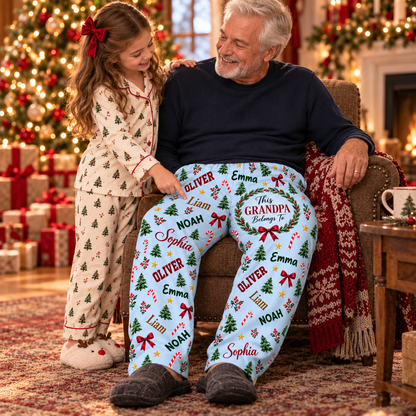 Personalized Grandma and Grandpa Christmas Pajama Pants – Custom Grandkids Names, Christmas Tree and Bow Print, Holiday Gift for Grandparents b85e97cb-bc57-4d6b-b892-404856f5a30c-Grandpa-s-Personalized-Christmas-Pajama-Moment-3.png