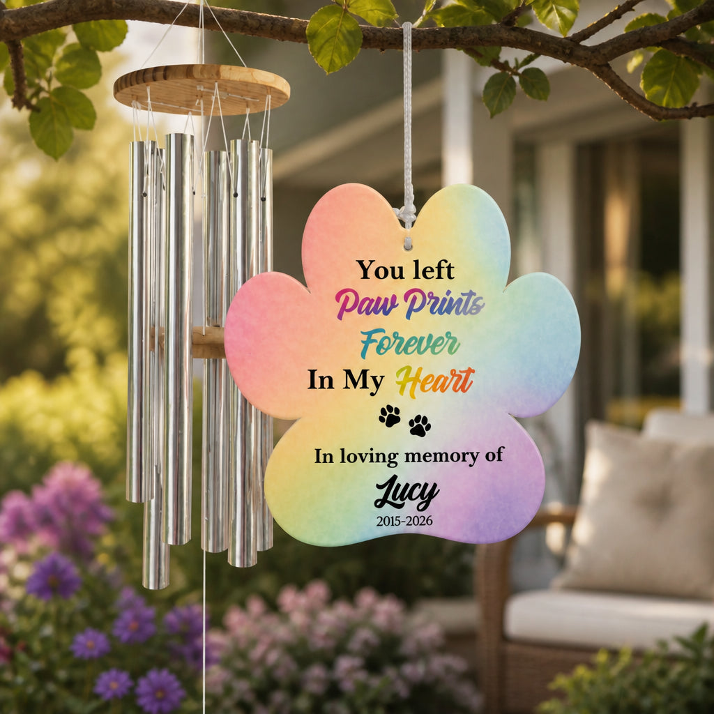 Pet Memorial Wind Chime – You Left Paw Prints In My Heart – Personalized Name & Years - Personalized Windchime b8754bea-c33c-4c02-9746-49a8a9b1f15e.jpg