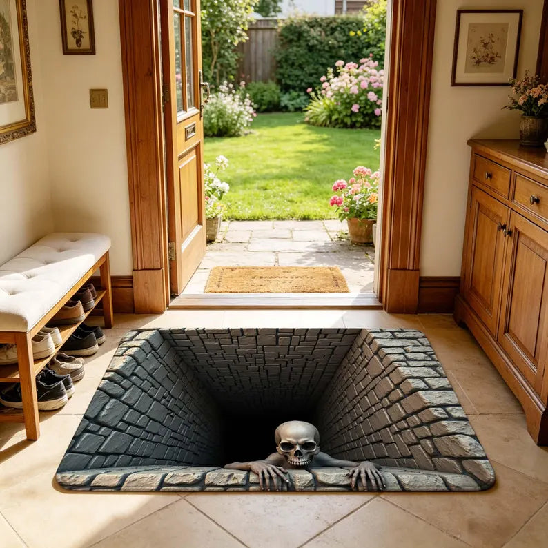 3D Optical Illusion Skull Pit Doormat, Creepy Brick Hole Skeleton Non-Slip Entryway Rug, Spooky Horror Front Door Decor Mat. b87e5cd5-d84a-482b-b84b-919f0b0af704-rrerekioi8778-3-.webp