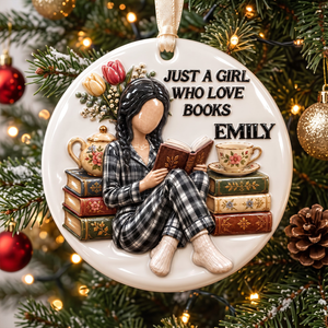 My Happy Place Has Books - Book Lovers - Personalized Real 3D Raised Ornament b89799c9-89ee-47e9-96dc-c9e9b90233b0-MOCKUP-3.png
