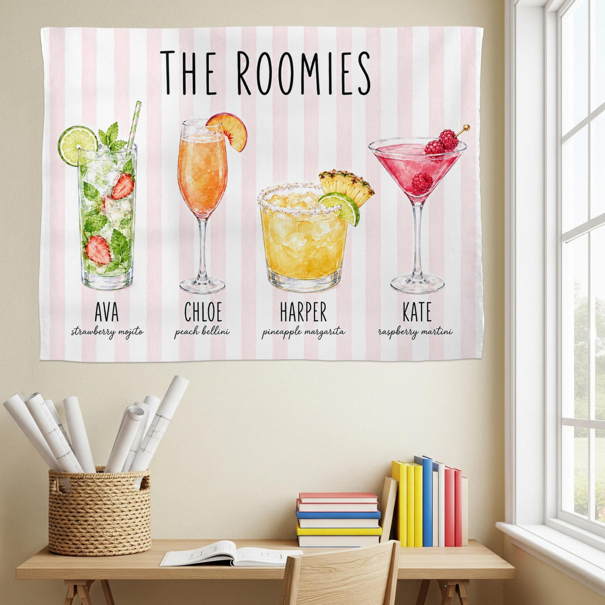 Custom Roommate Drink Backdrop, Roommates as Drinks, Trendy College Apartment Dorm Art, Bar Cart Decor, Personalized Wall Art
