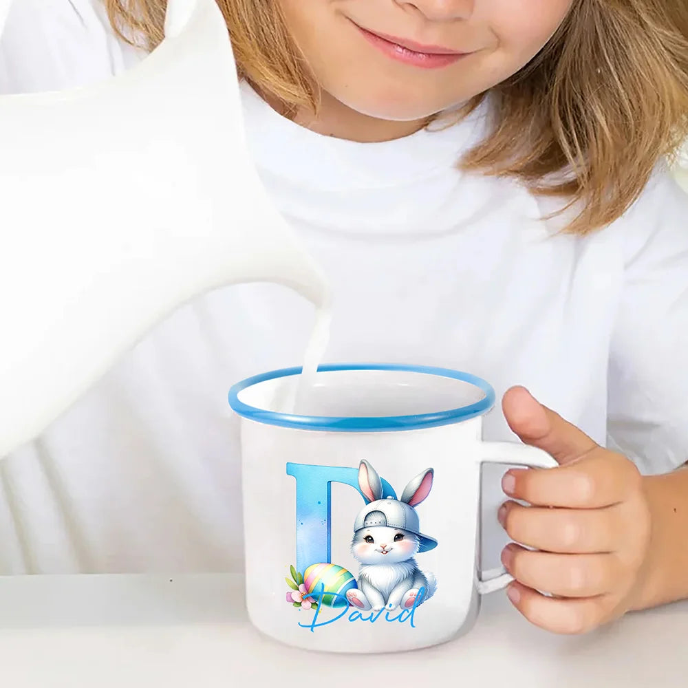 Personalised Cute Easter Bunny Gradient Initial Enamel Mug with Name Party Favor Easter Gift for Kids