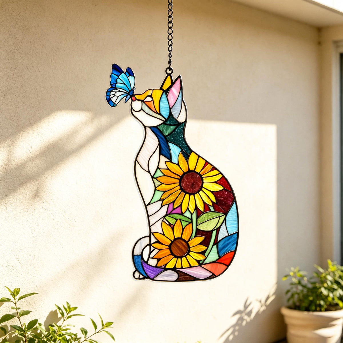 Cat Sunflower Butterfly Acrylic Suncatcher, Stained Glass Style Window Hanging, Boho Indoor Window Decor, Light Catching Gift for Cat Lovers b8d505c6-41fe-41c8-85e4-8ec0c93dd011-1.jpg