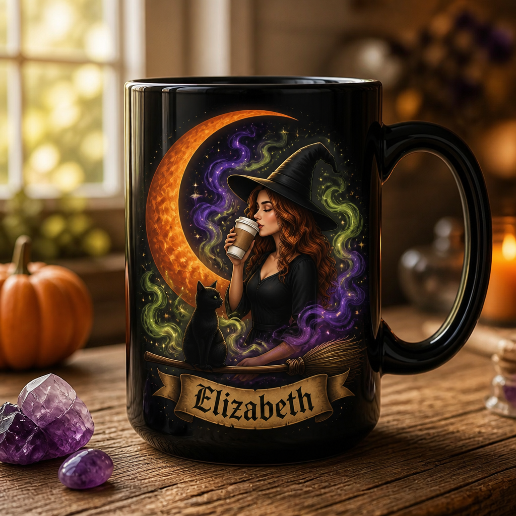 Personalized Witch Moon Cauldron Mug - Personalized Halloween Black Ceramic Witch Mug b8e938f8-0461-4d06-9c3b-d0350940855b.png