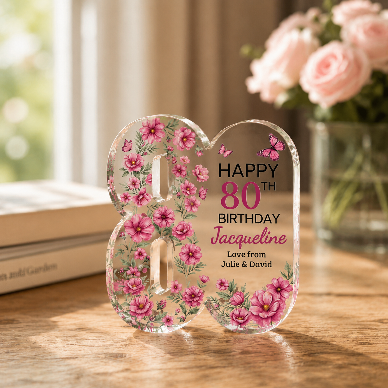 Personalised 80th Birthday Gift Plaque, Happy 80th Birthday Gift For Her, 80th Birthday Gifts, Floral 80th Gift, Gift for Mum Nan