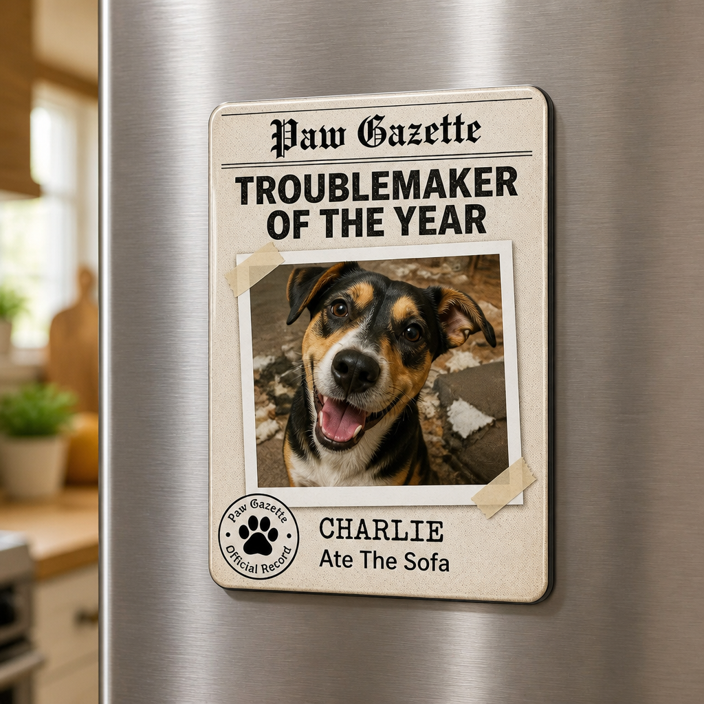 Troublemaker of the Year Pet Newspaper Magnet - Personalized Custom Shape Fridge Magnet b8ef8758-203d-449e-9652-147abc8aa52d.png