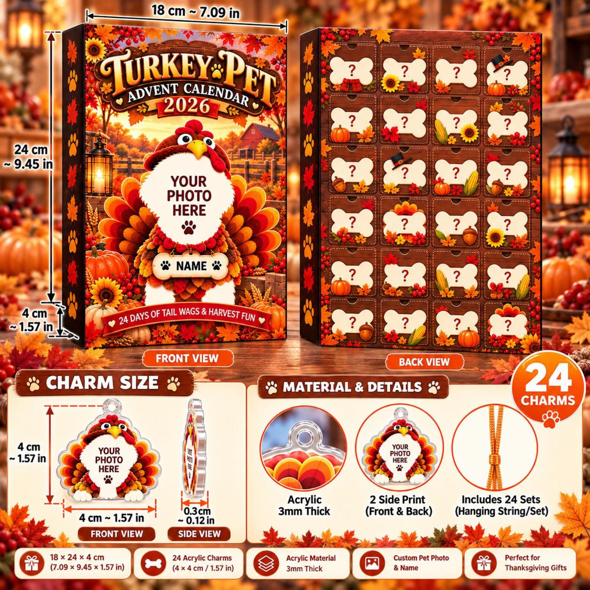 Personalized Turkey Pet Advent Calendar 2026, Custom Pet Photo Thanksgiving Countdown Box, 24 Acrylic Charms b8f9ec23-60f3-4347-9a72-599ce415a0cd-il_1588xN.8589725020_iovh.jpg