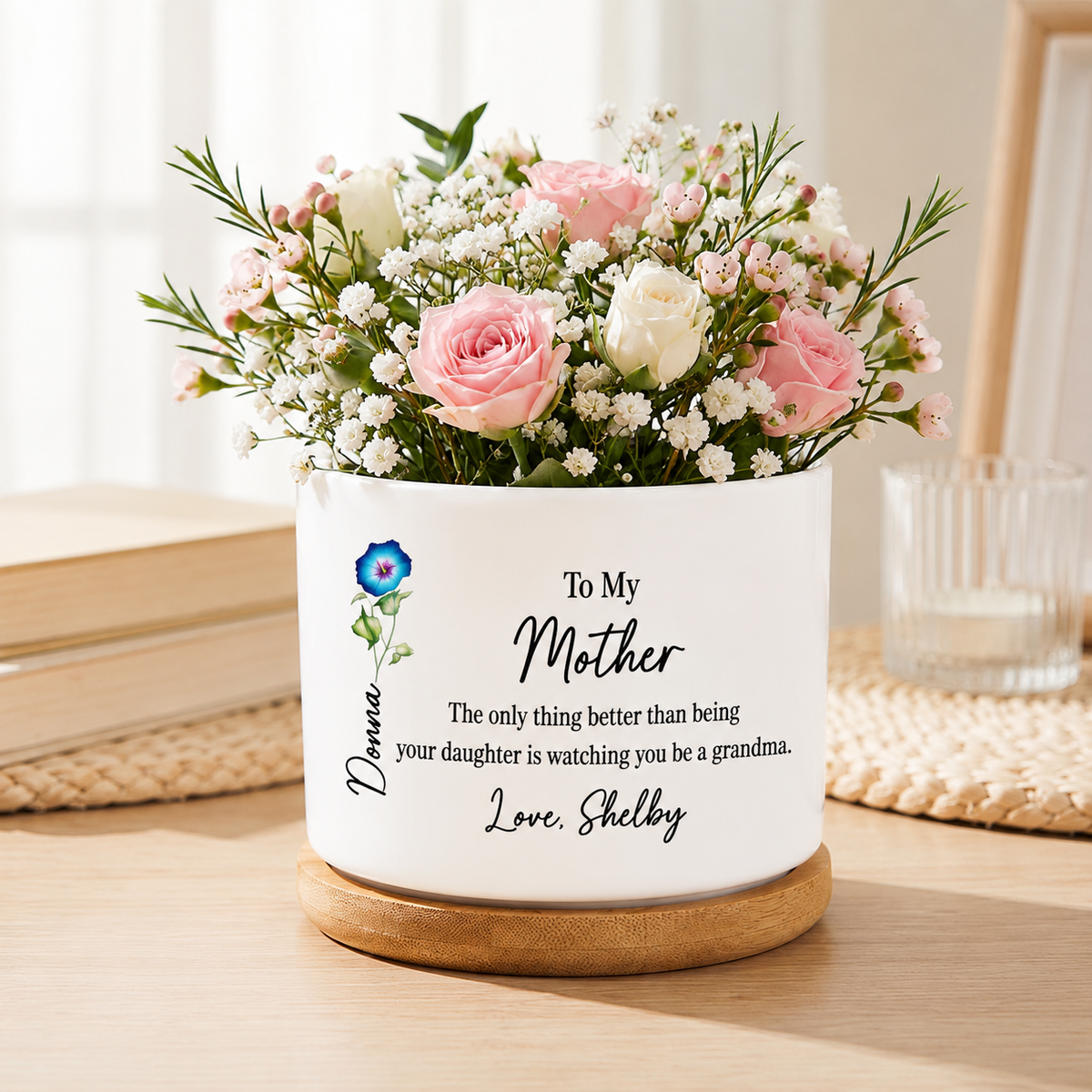 Custom Ceramic Plant Pot for Mom, Mother Daughter Gift, Mother's Day Planter, Floral Desk Decor, Thoughtful Gift for Her