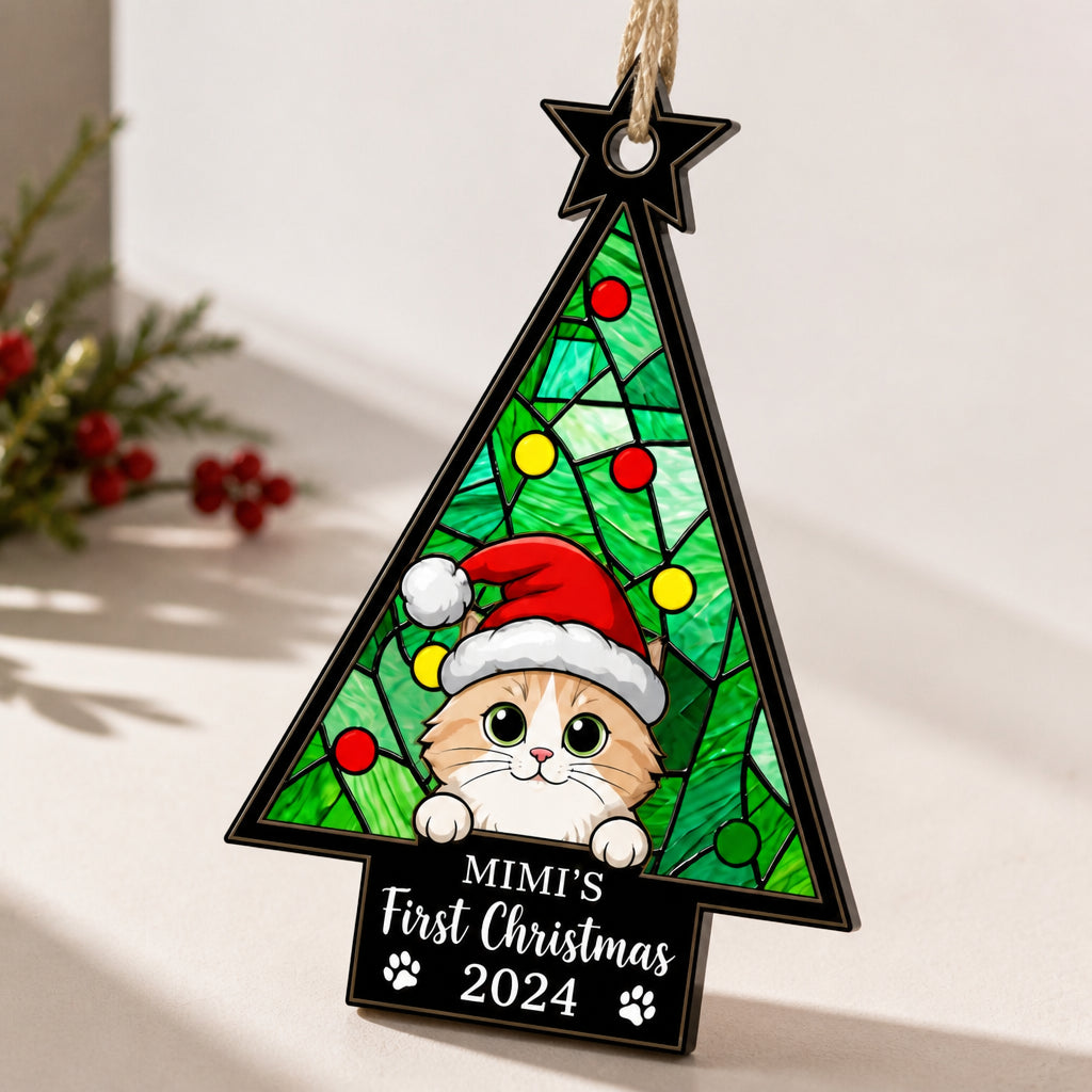 Personalized Cat First Christmas Suncatcher Ornament (Name & Year) - Personalized Suncatcher Ornament b92409b5-2628-4492-80a6-81fb98d6b178.jpg