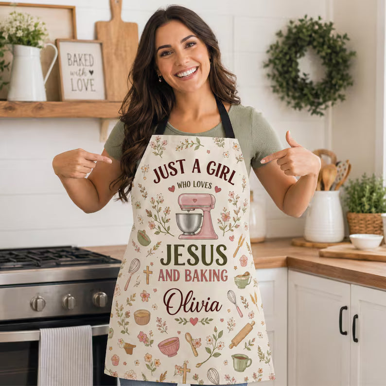 Personalized Just A Girl Who Loves Jesus and Baking Apron Without Pocket,Custom Name Christian Baker Apron, Gift for Christian Woman Baker b926fa1d-c845-483c-a5b9-313aaeffb99a-ewrew-3-.jpg