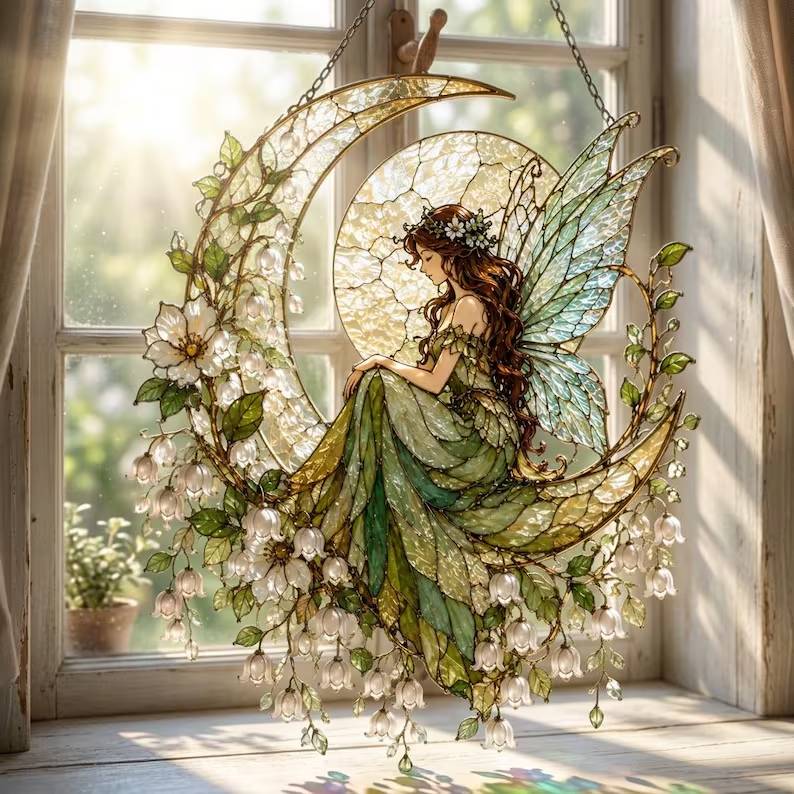 Enchanted Fairy Moon Suncatcher, Faux Stained Glass Lily Of The Valley Window Hanging, Magical Woodland Decor Gift b930fb87-9c0c-49bb-9a8f-8ecbecadf87c-dfvg-1-.jpg