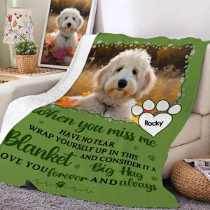 Personalised Miss Me No Fear Paw Print Soft Throw Blanket with Pet Photo and Name Pet Loss Memorial Sympathy Gift for Pet Lover
