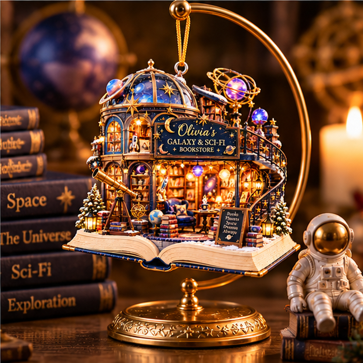 Personalized Galaxy & Sci-Fi Bookstore Christmas Ornament – Custom Name 2D Flat Acrylic Ornament, Space Fantasy Book Lover Gift b9680332-8a6c-41f2-9113-3d3ebc098229-olivia_galaxy_bookstore_04_display_stand_1200.png