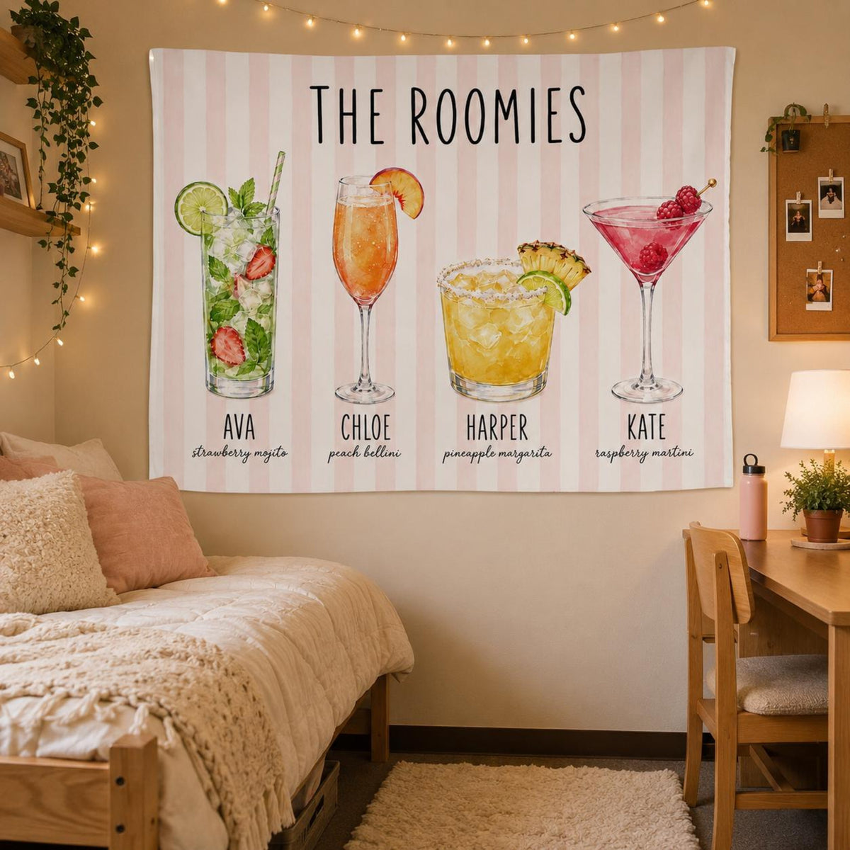 Custom Roommate Drink Backdrop, Roommates as Drinks, Trendy College Apartment Dorm Art, Bar Cart Decor, Personalized Wall Art